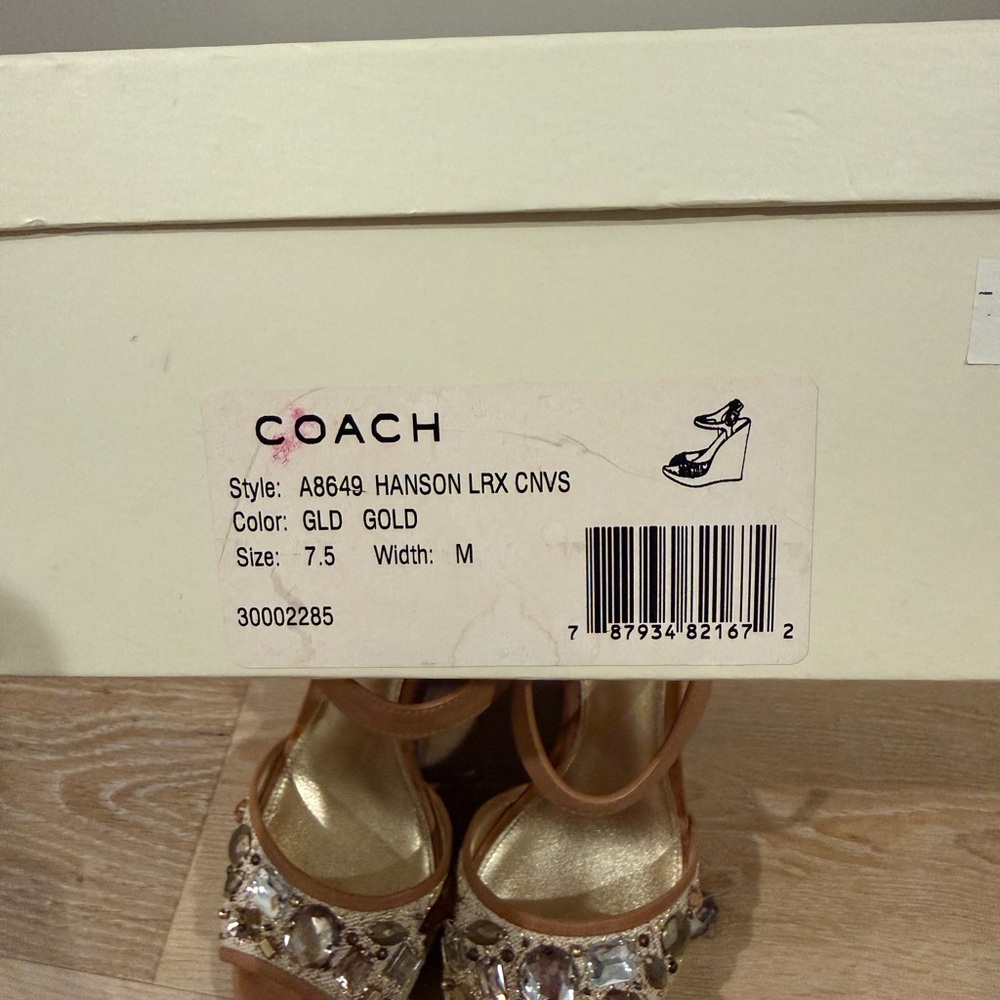 Coach Hanson Y2K Jeweled Platform Wedge Sandals in tan and gold canvas size 7.5 - Picture 10 of 10